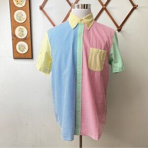 Lands End Colorful Striped Seersucker Button Up Shirt